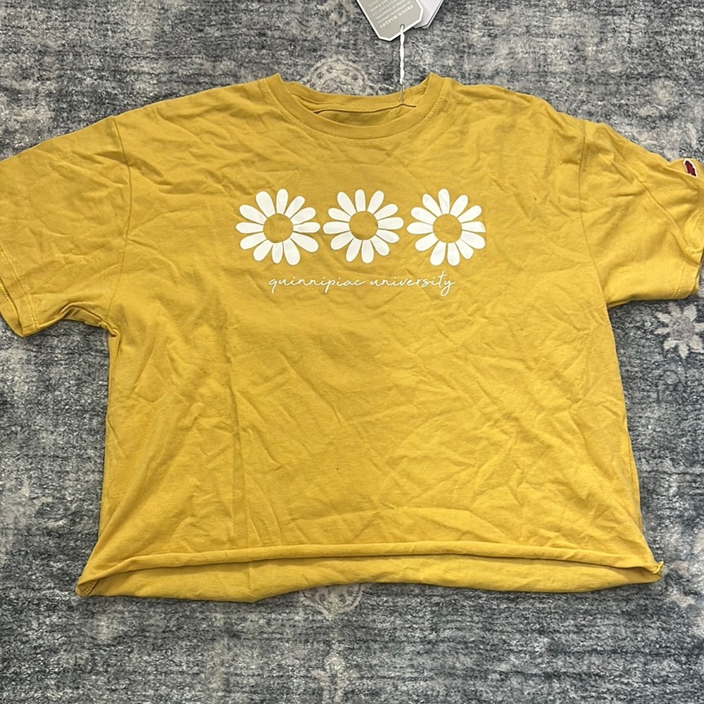 League Yellow and White Short Sleeve Tee with Daisy Design